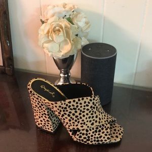 Faux Suede, Cheetah Print Large Block Heel Mule